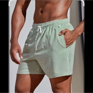 Men's Green Striped Swim Shorts